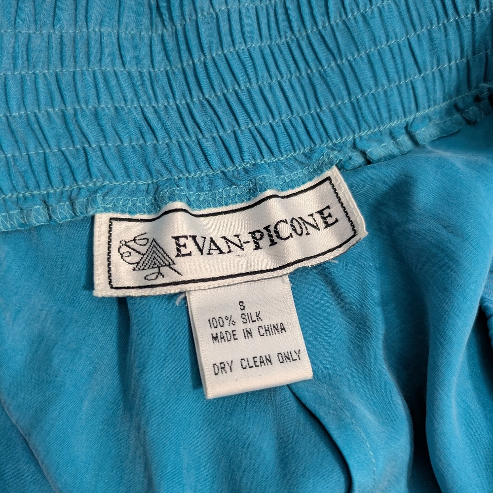Vintage 80s Evan Picone Vibrant Teal Silk Maxi Skirt - Picture 7 of 10